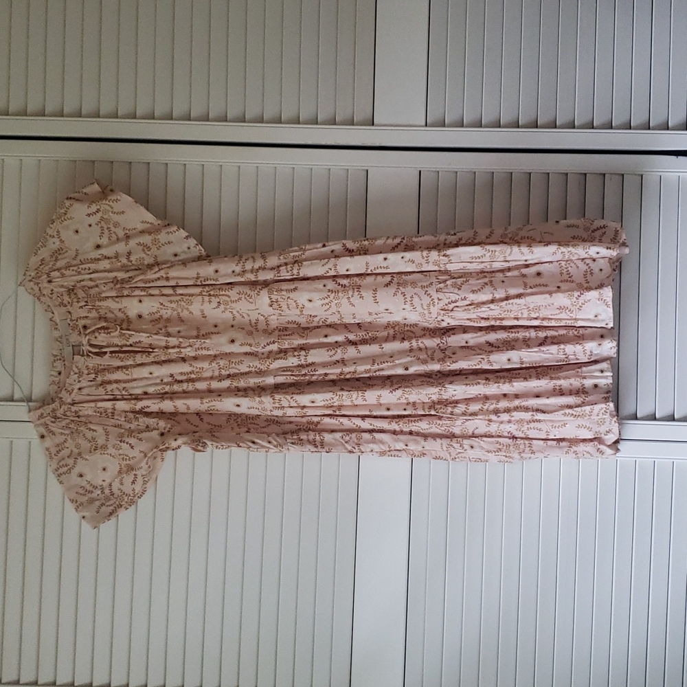 Loft peach floral tie neck  tiered swing dress, Size Medium